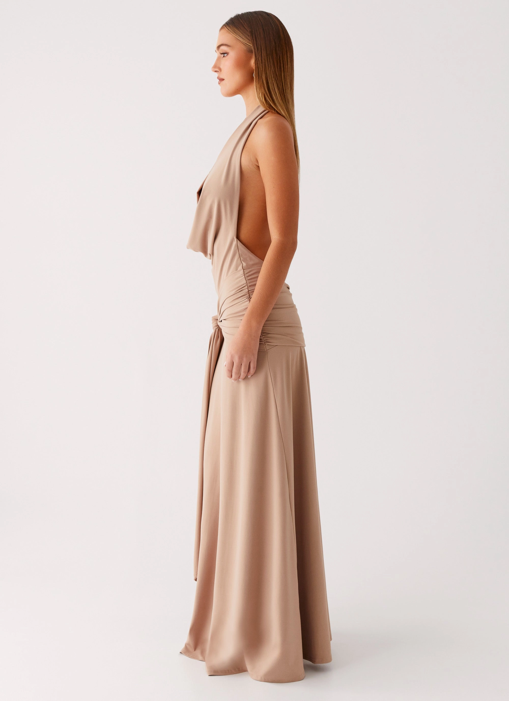 Flattering bodycon dress Flattering Look Rowan Ray Cowl Maxi Dress - Light Taupe