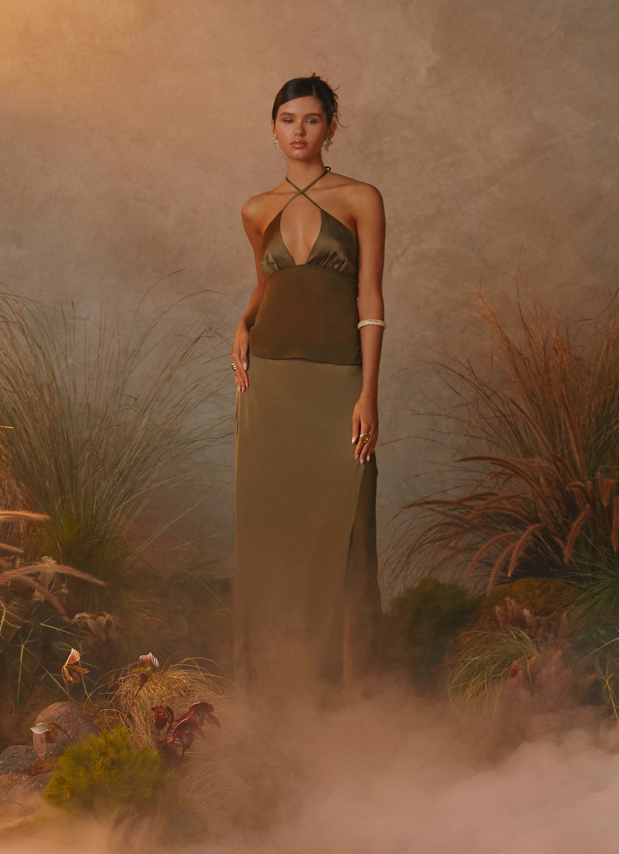 Ventilated Mesh Panels Ellyse Top - Khaki