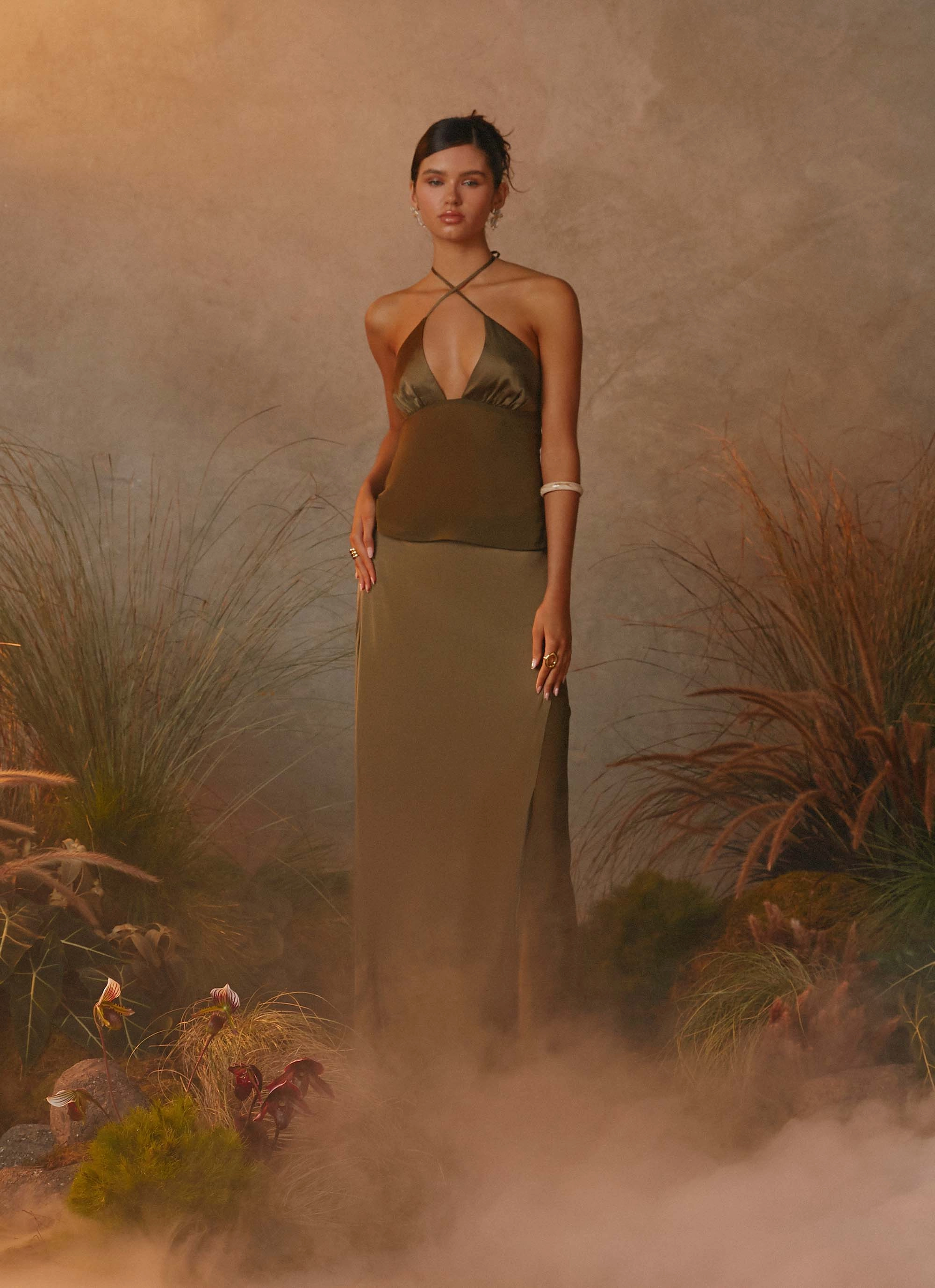 Ellyse Top - Khaki Tencel Blend Fabric Eco Friendly Dye