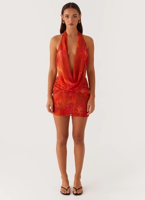 Elysia Chiffon Mini Dress - Amber Evening Tone