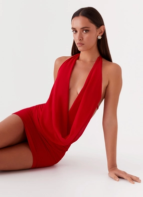 Bodycon-Fit Bold Touches Elysia Chiffon Mini Dress - Red