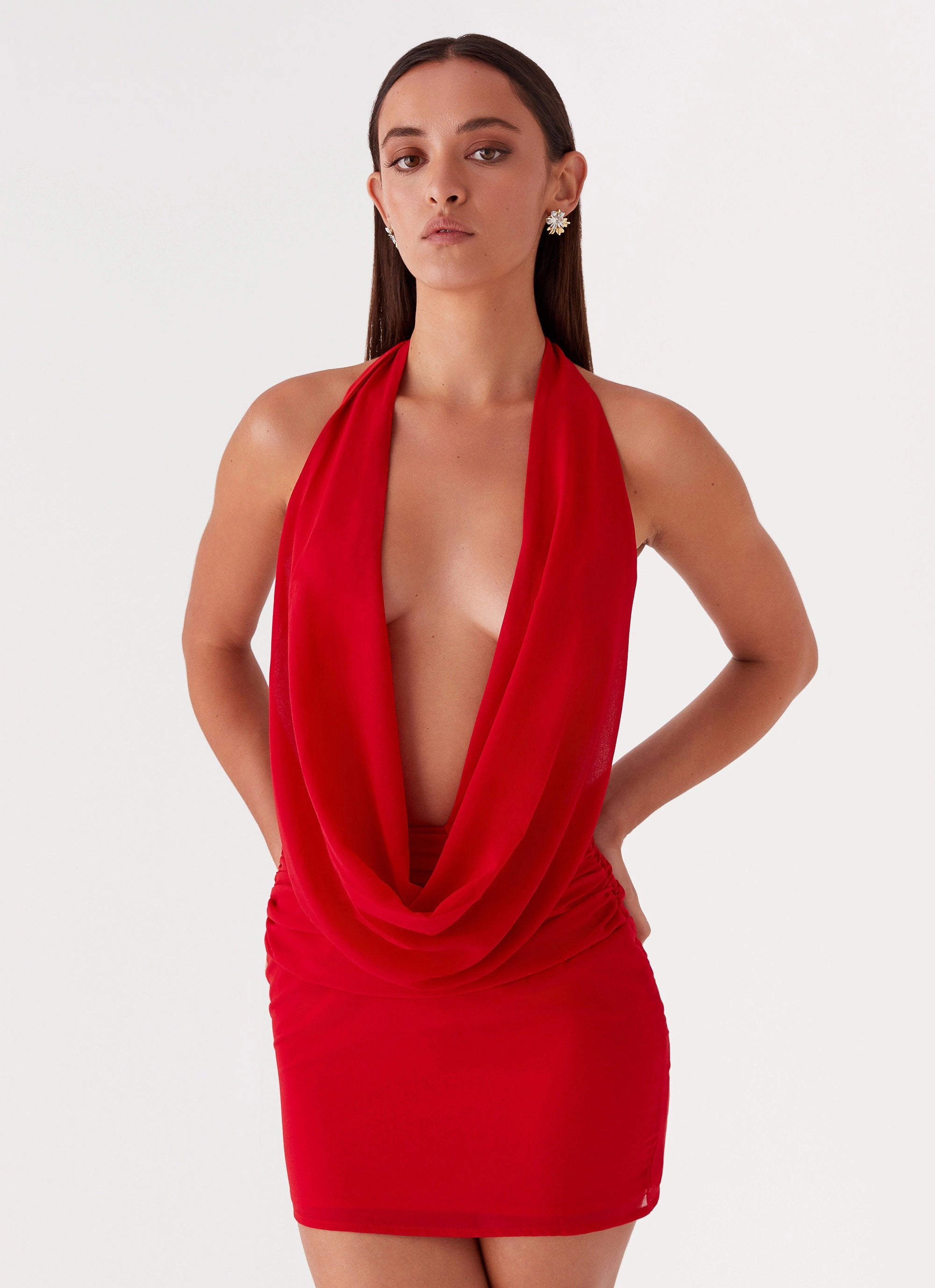 Elysia Chiffon Mini Dress - Red Simple Style