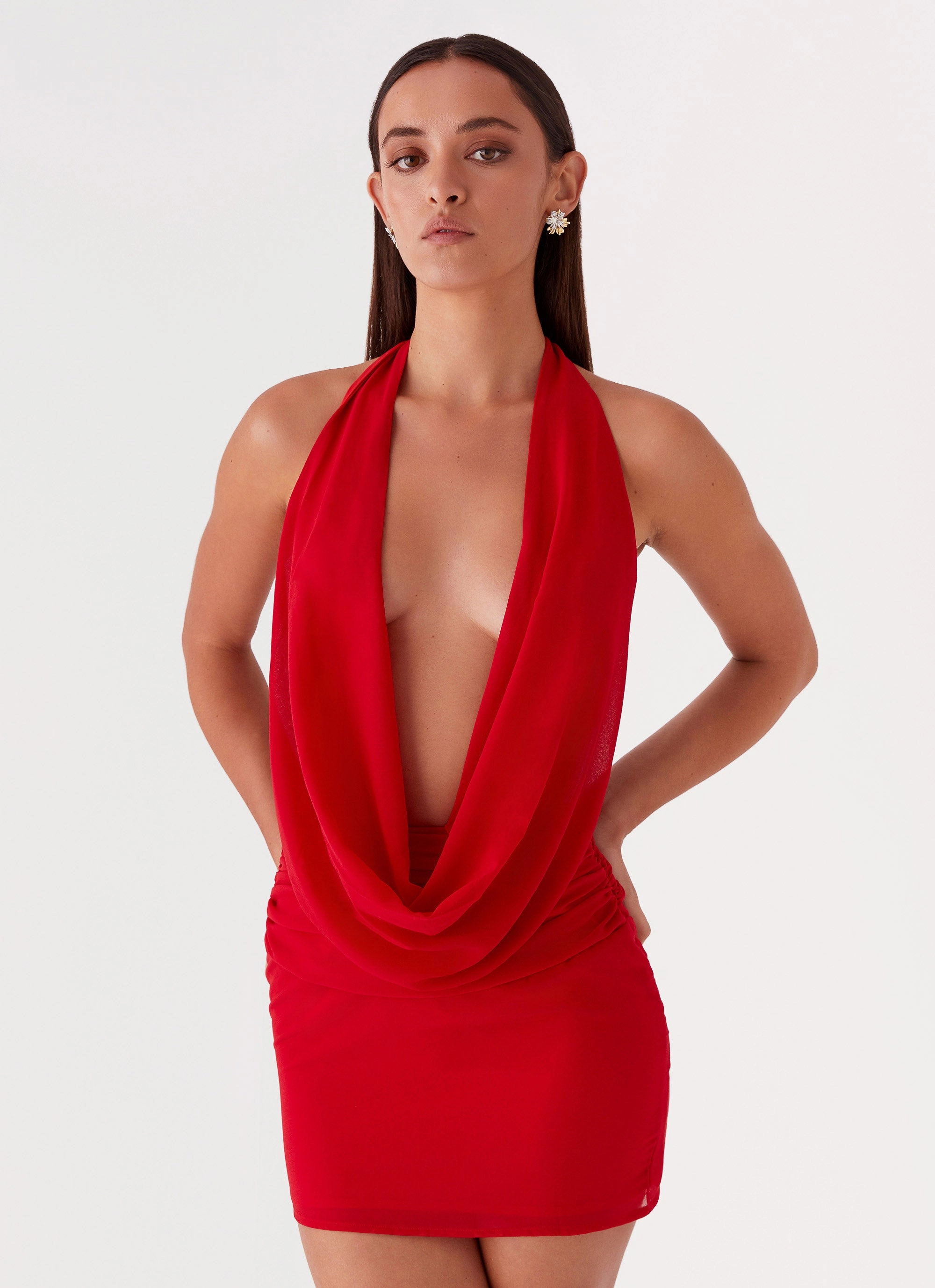 Shape Retention Elysia Chiffon Mini Dress - Red