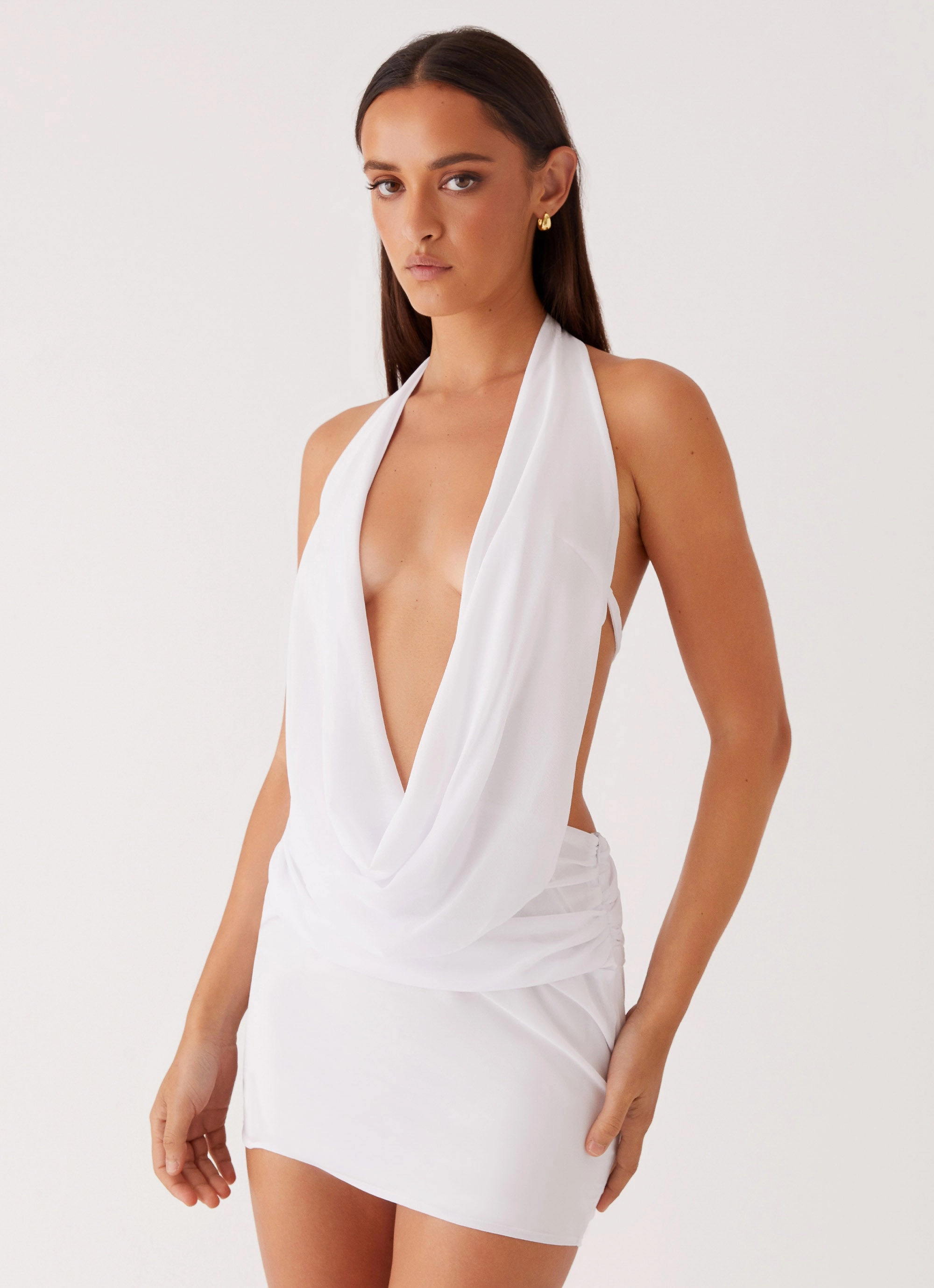 Elysia Chiffon Mini Dress - White Flap-Detail
