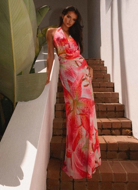 Elysia Mesh Maxi Dress - White Pink Lilly Smooth Layers