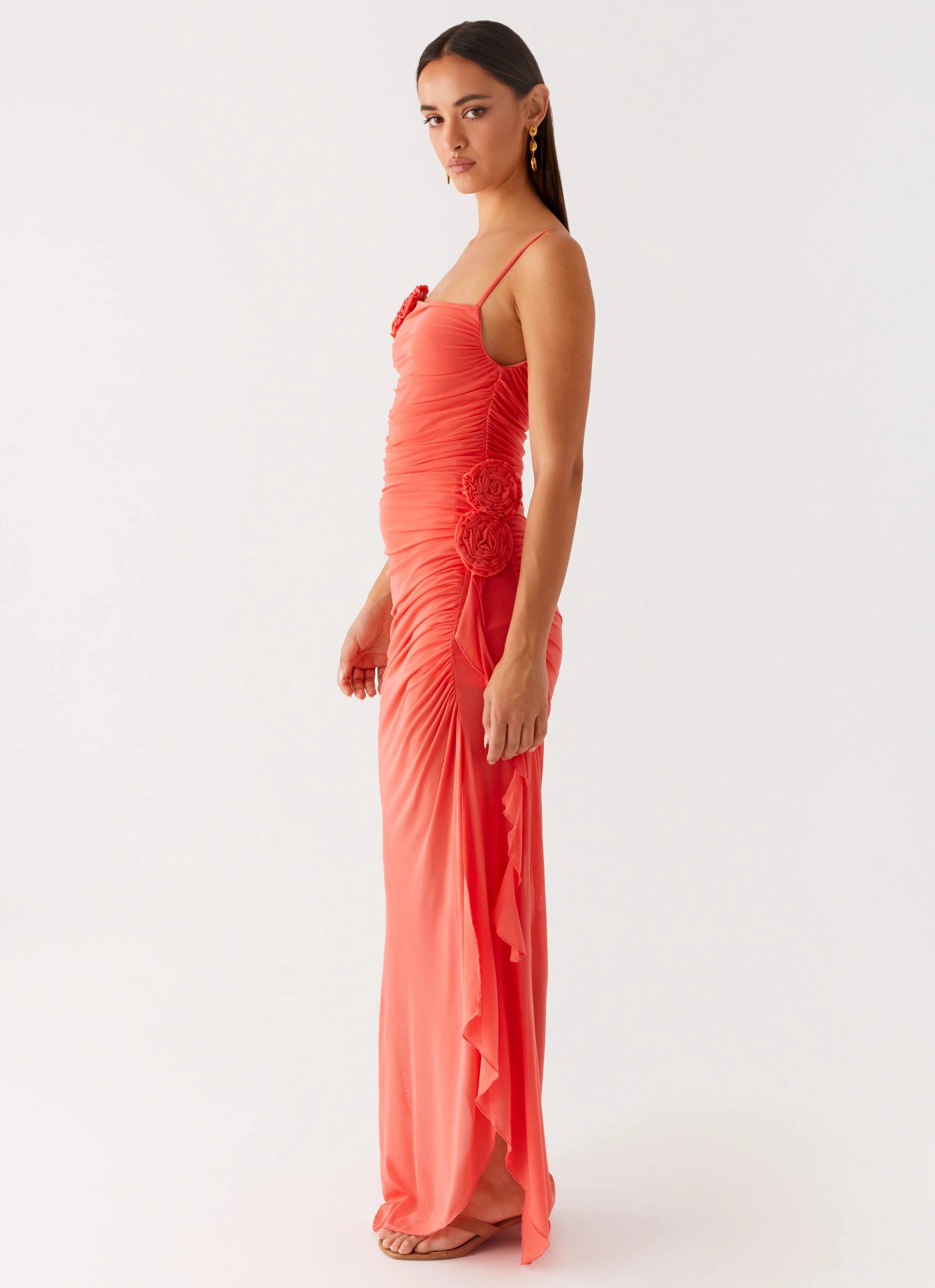 Louana Maxi Dress - Coral Elastic-Waist
