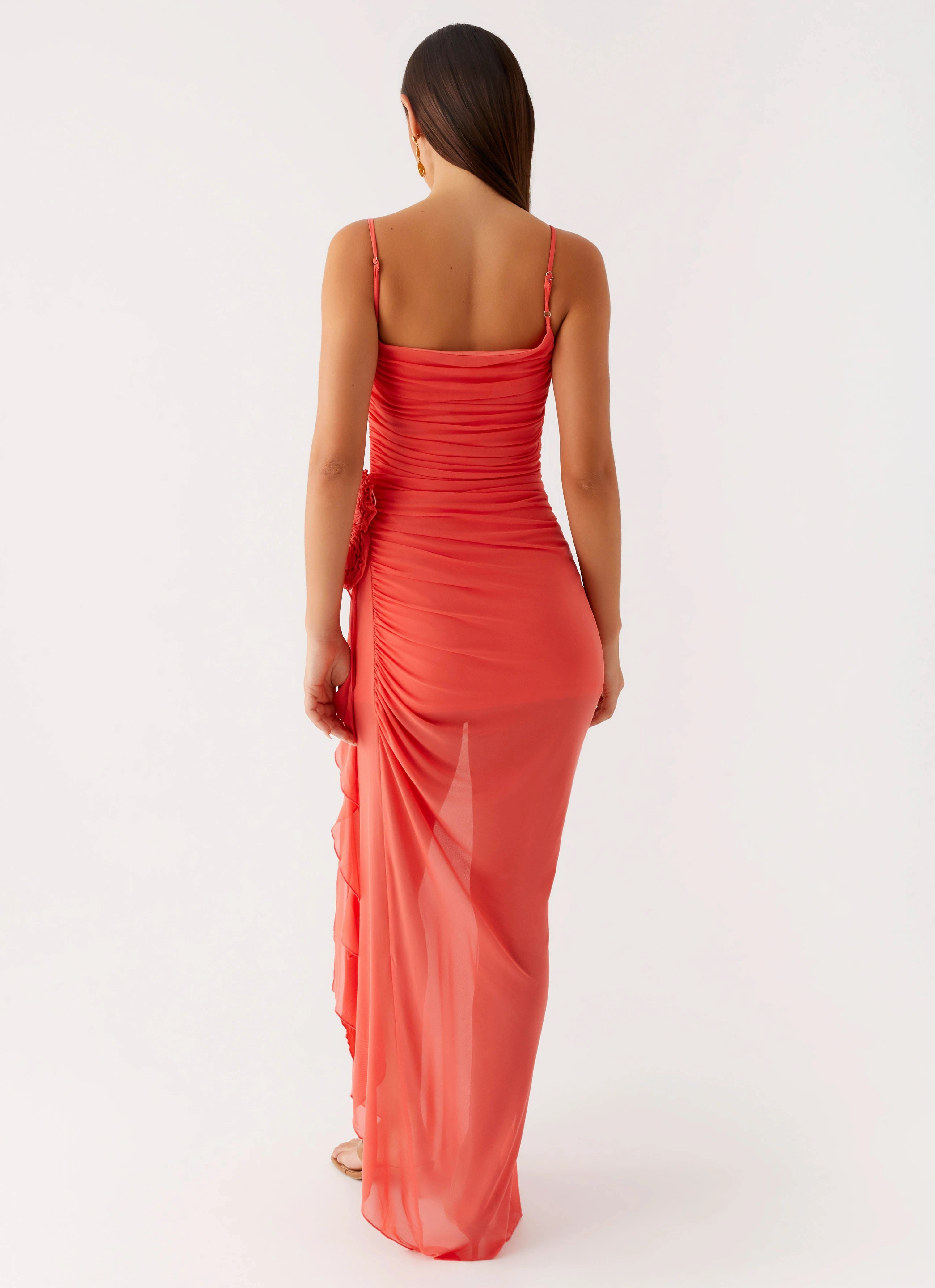 Louana Maxi Dress - Coral Flexible Fabric Back-Pocket