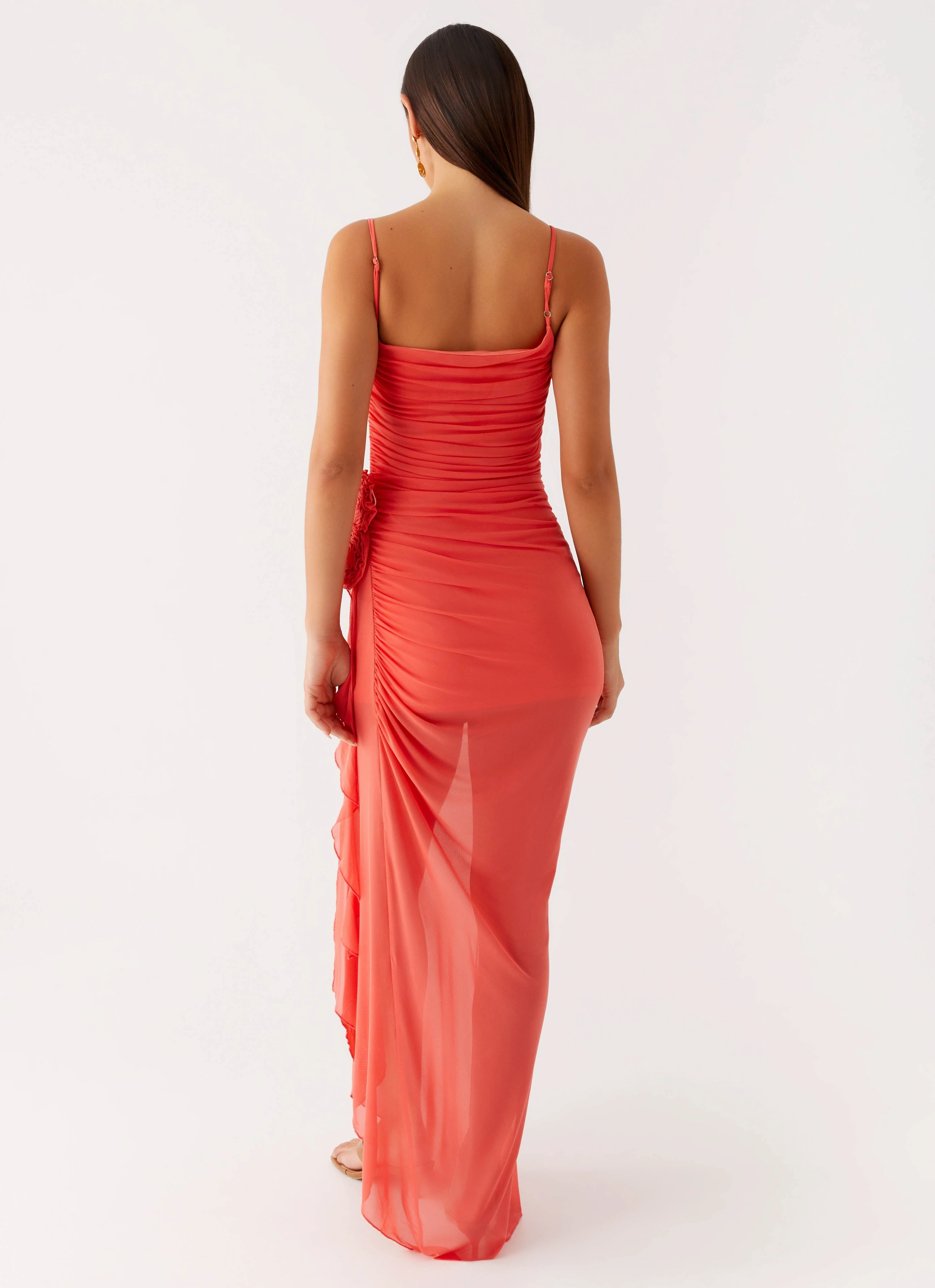 Louana Maxi Dress - Coral monochrome Frayed-Edge