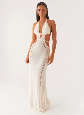 Crisp Silhouette In Motion Cut Out Crochet Maxi Dress - White