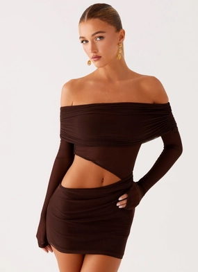 Long Lines Ribbed-Texture Emery Mini Dress - Chocolate