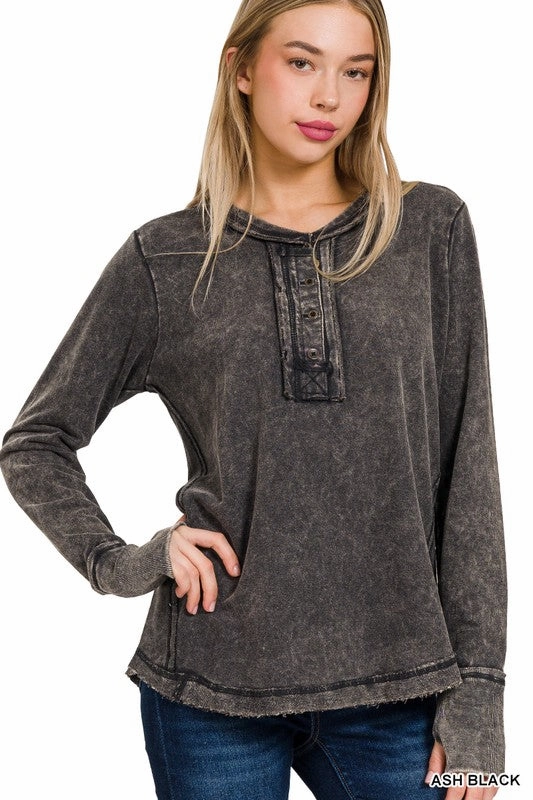 well - crafted Shape - functional Emilee Washed Thumb Hole Cuffs Long Sleeve Top