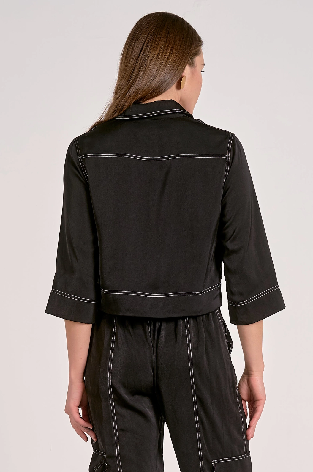 Recycled Polyester LightReflectiveTrim Emily Cropped Button Down