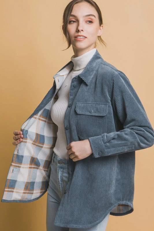 Emma Corduroy Reversible Button Down Jacket S-XL Sleek Outer