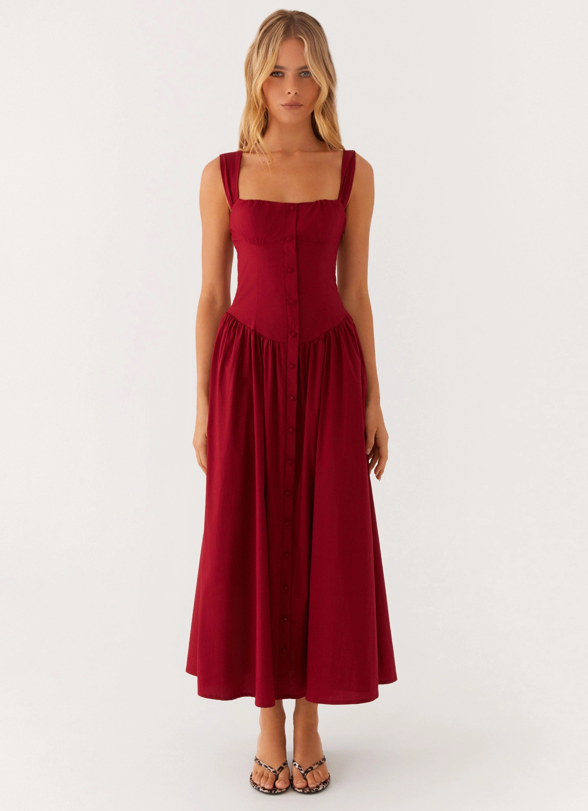 Emmalina Midi Dress - Deep Red Velvet-Edge