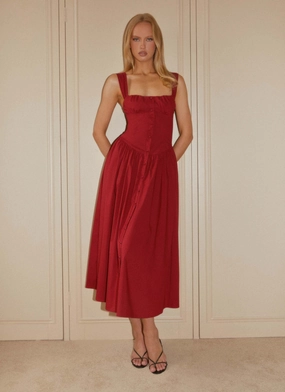 Emmalina Midi Dress - Deep Red Smooth Look Unique Cut