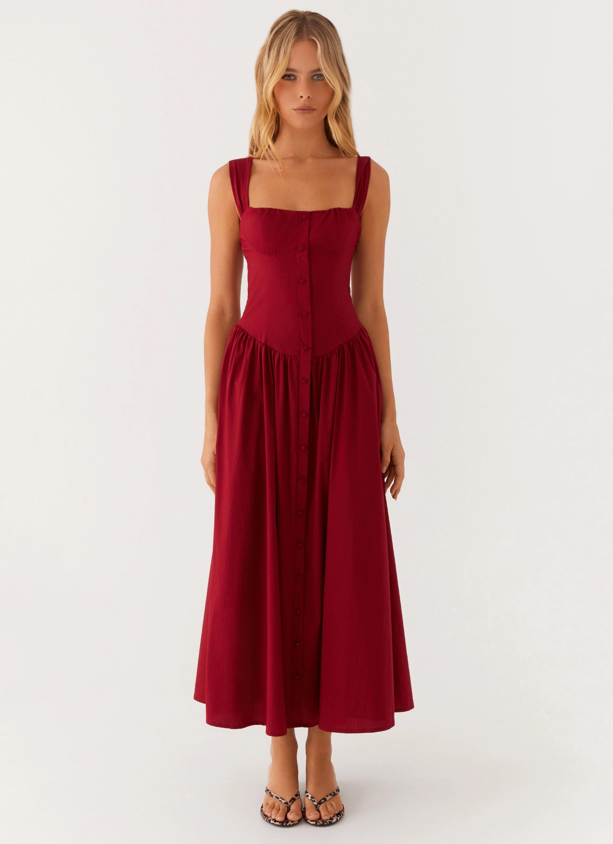 Panelled-Design Inner Smile Emmalina Midi Dress - Deep Red