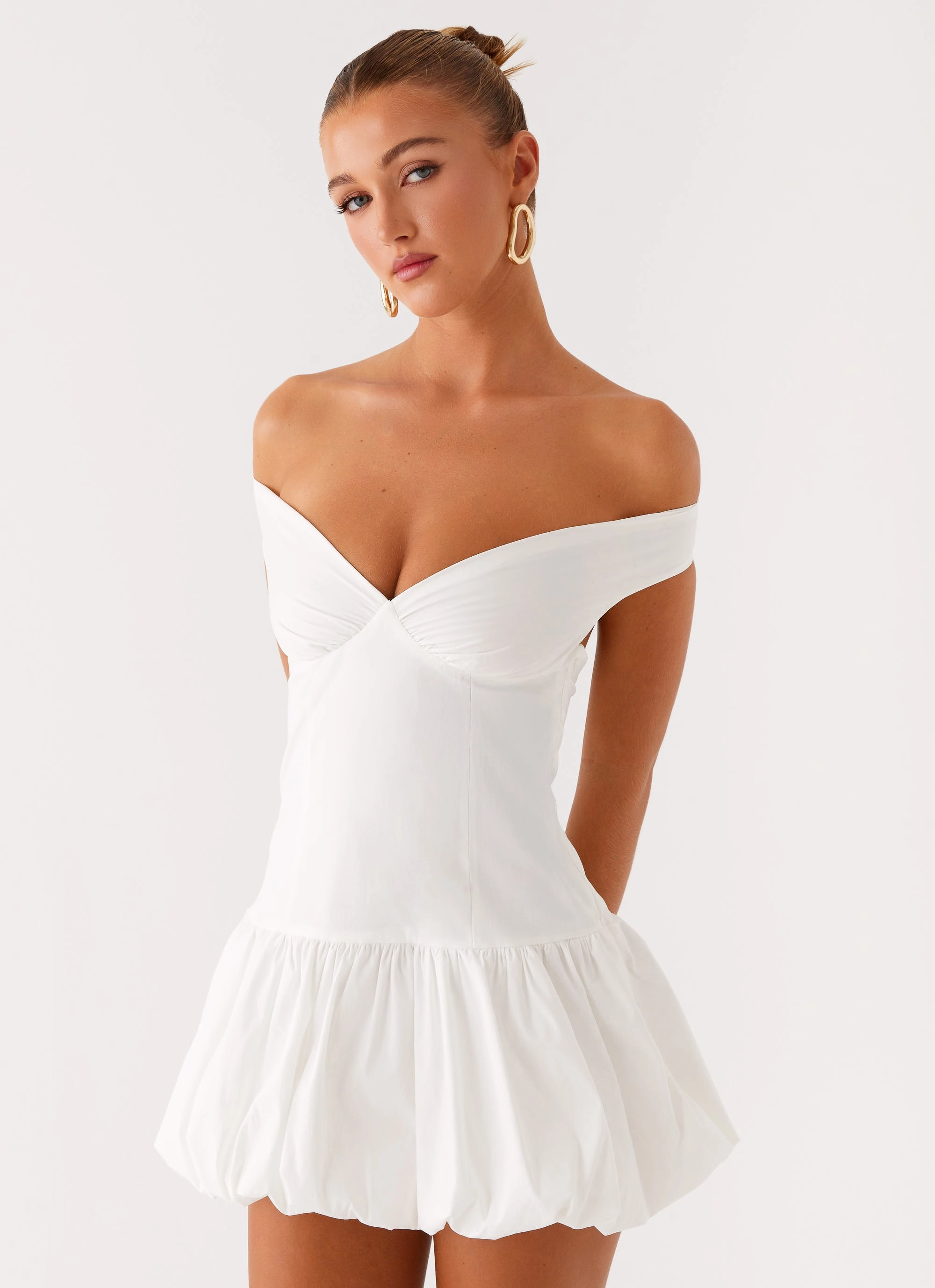 Endless Romance Off Shoulder Mini Dress - White Whimsical Mood Soft Silhouette