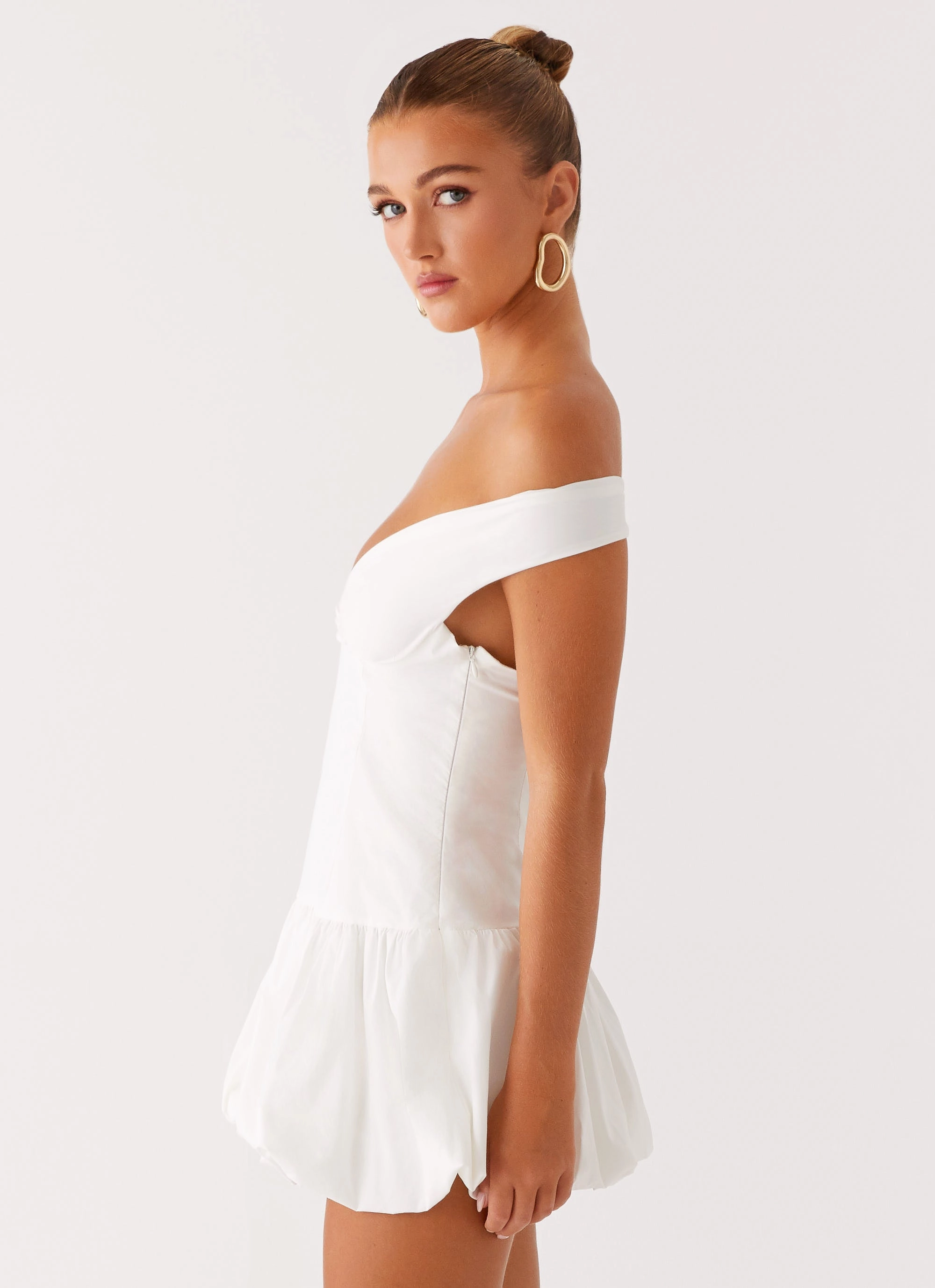 Smooth Texture Endless Romance Off Shoulder Mini Dress - White