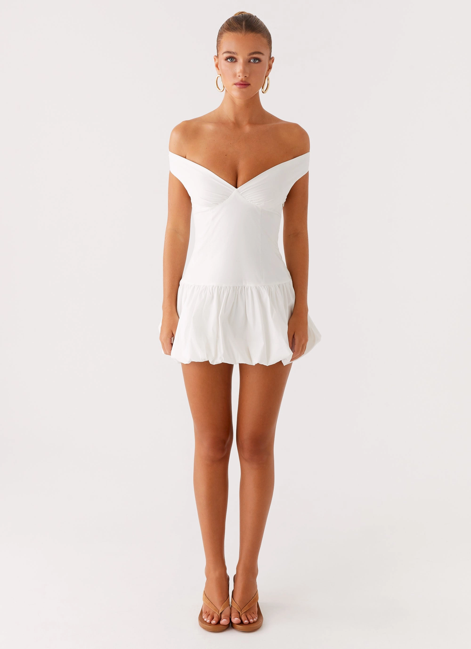 Endless Romance Off Shoulder Mini Dress - White Bright Petal Cozy Wearable