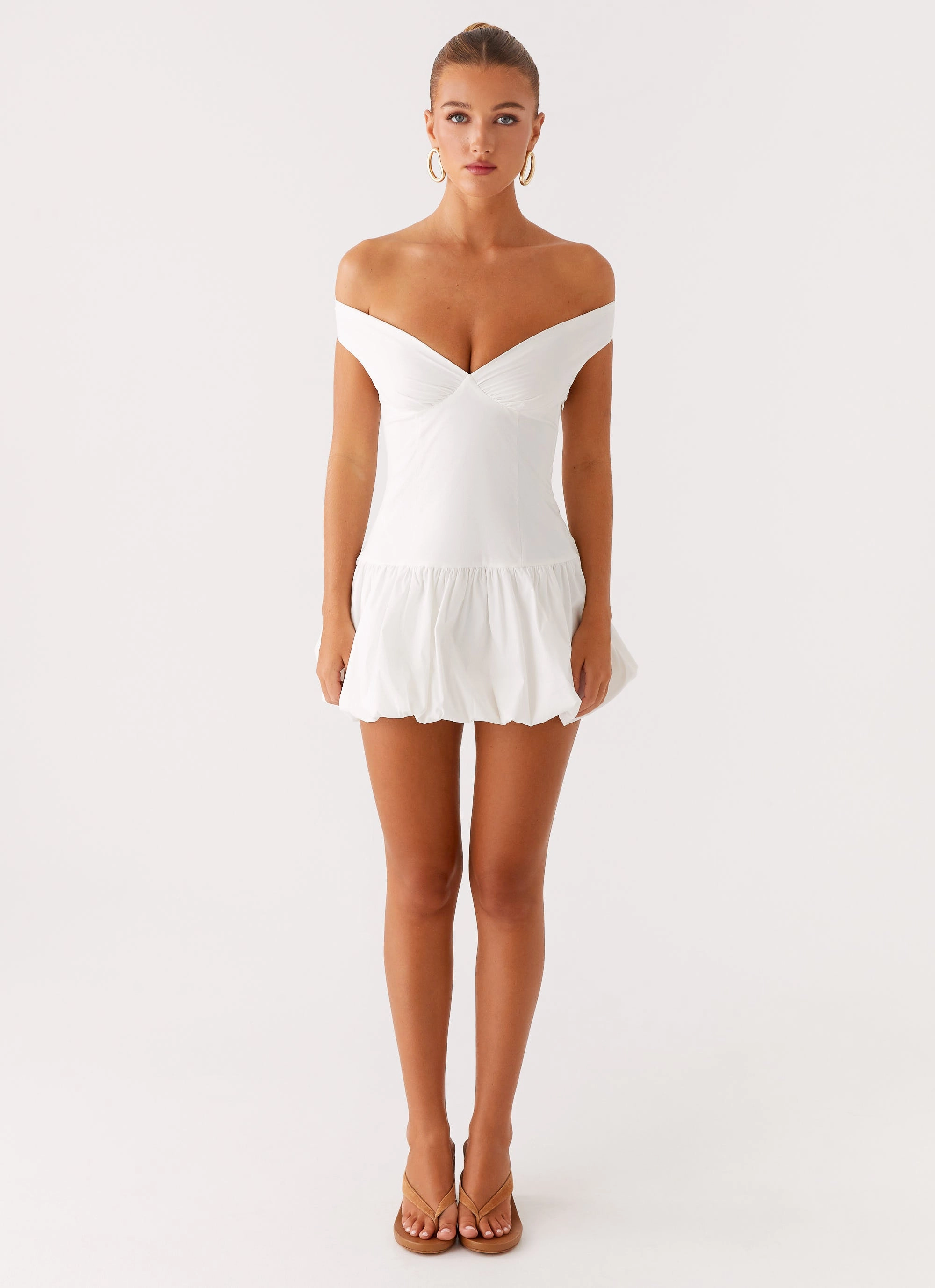Easy Layering vacation look Endless Romance Off Shoulder Mini Dress - White