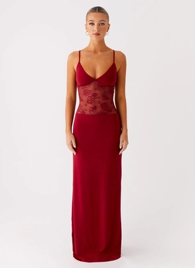 Envy Maxi Dress - Maroon Ribbed-Texture Flare Hem
