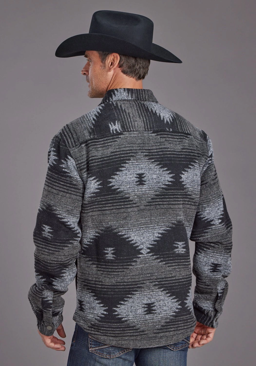 Eco Conscious Production Stetson Mens Aztec Flannel Shirt Black/Gray Poly/Wool Wool Jacket