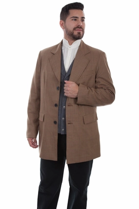 Scully Mens Plaid Town Tan Wool Blend Frock Coat Functional Fit Wind Stop