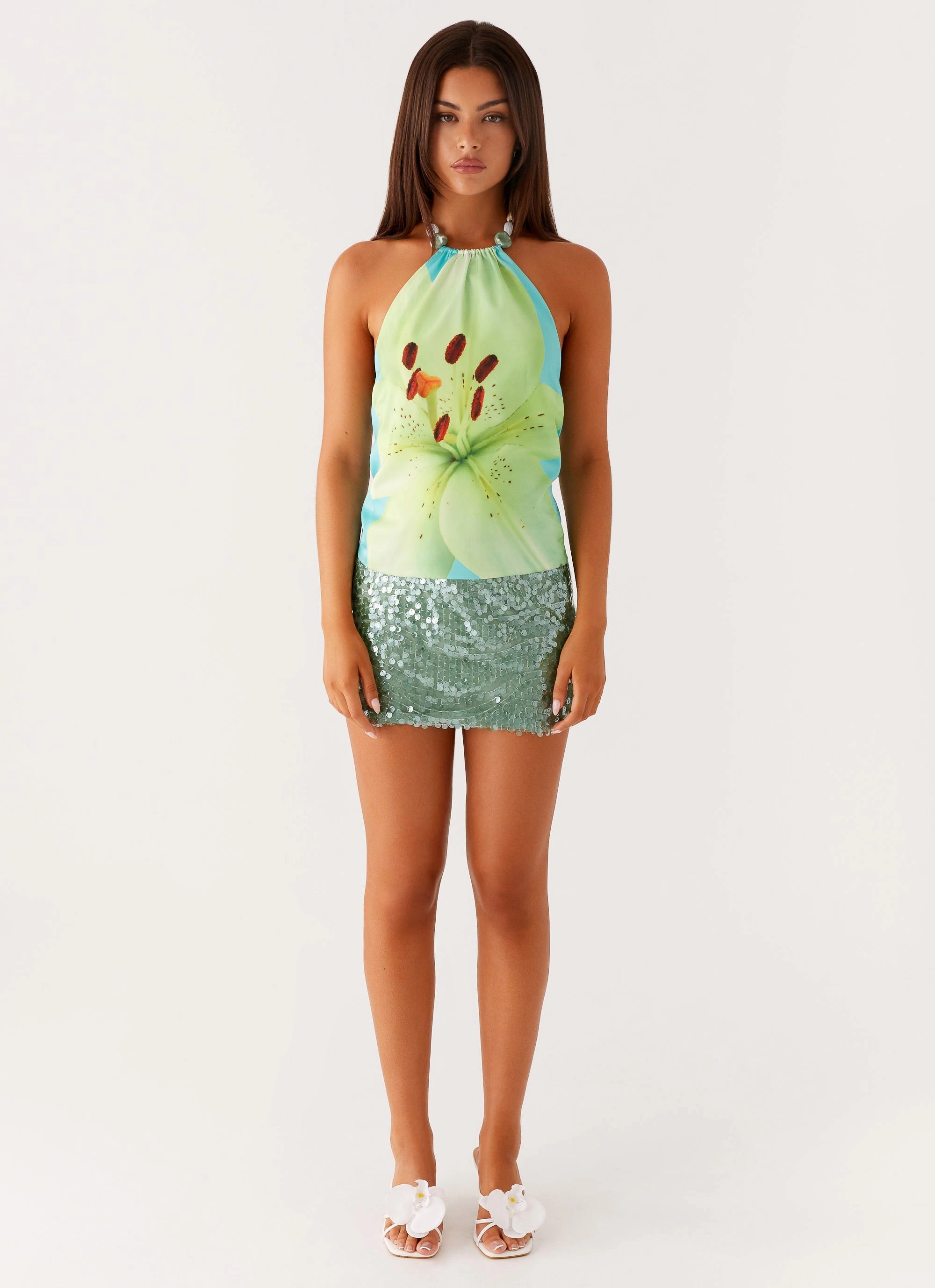 Simple Dress Dalila Beaded Tie Back Top - Turquoise Floral