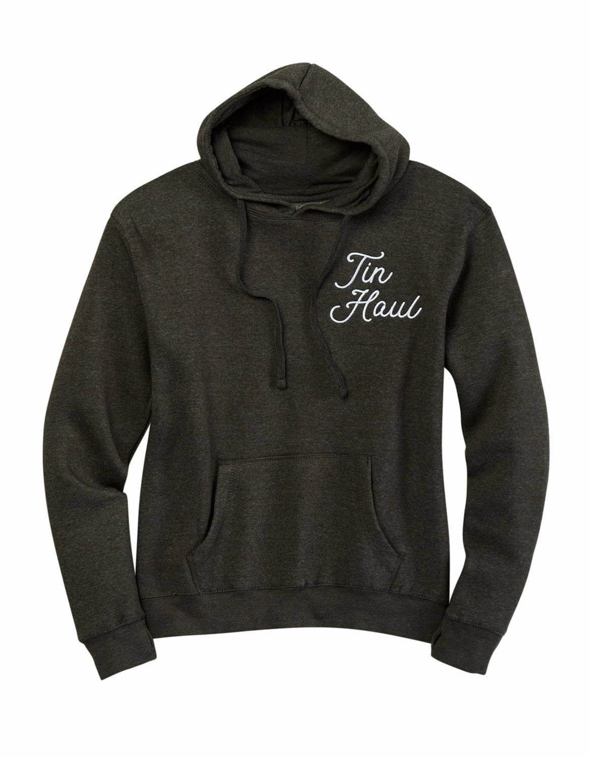 Tin Haul Womens Script on Left Chest Graphite Cotton Blend Hoodie Dynamic Compression Fit Windproof Material