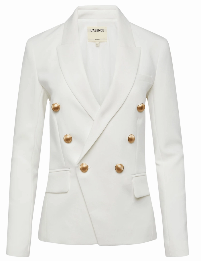 L'Agence Kenzie Double Breasted Blazer Curved Waistline StainResistantCoating