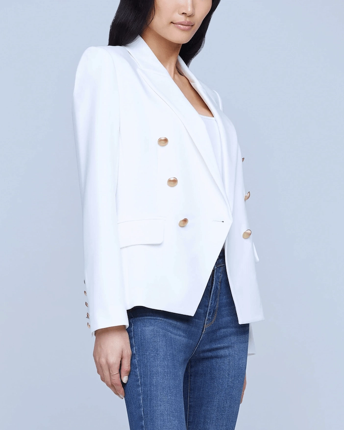 NonRestrictiveFit Moisture Wicking Lining L'Agence Kenzie Double Breasted Blazer