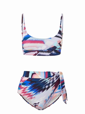 Erika Top   Side Tie High Waist Bottom in Mosaic UV Protection Fabric Stretchable Material