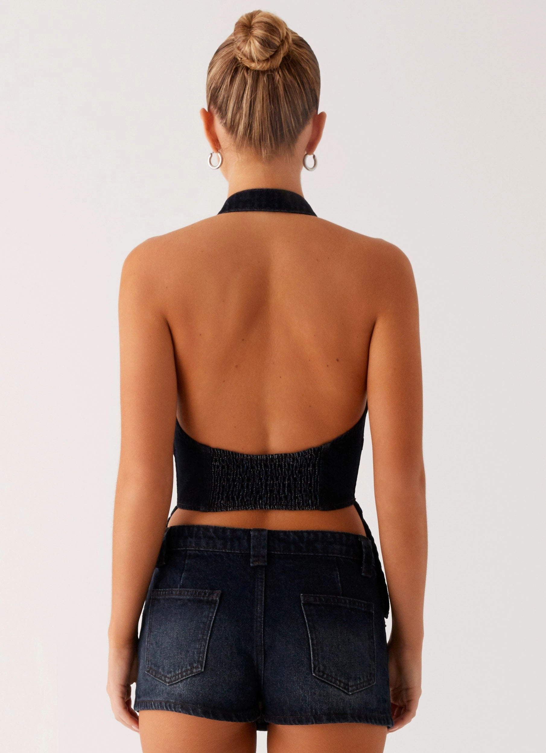 Esma Halter Top - Washed Dark Blue Elegant Blouse ReinforcedEdges