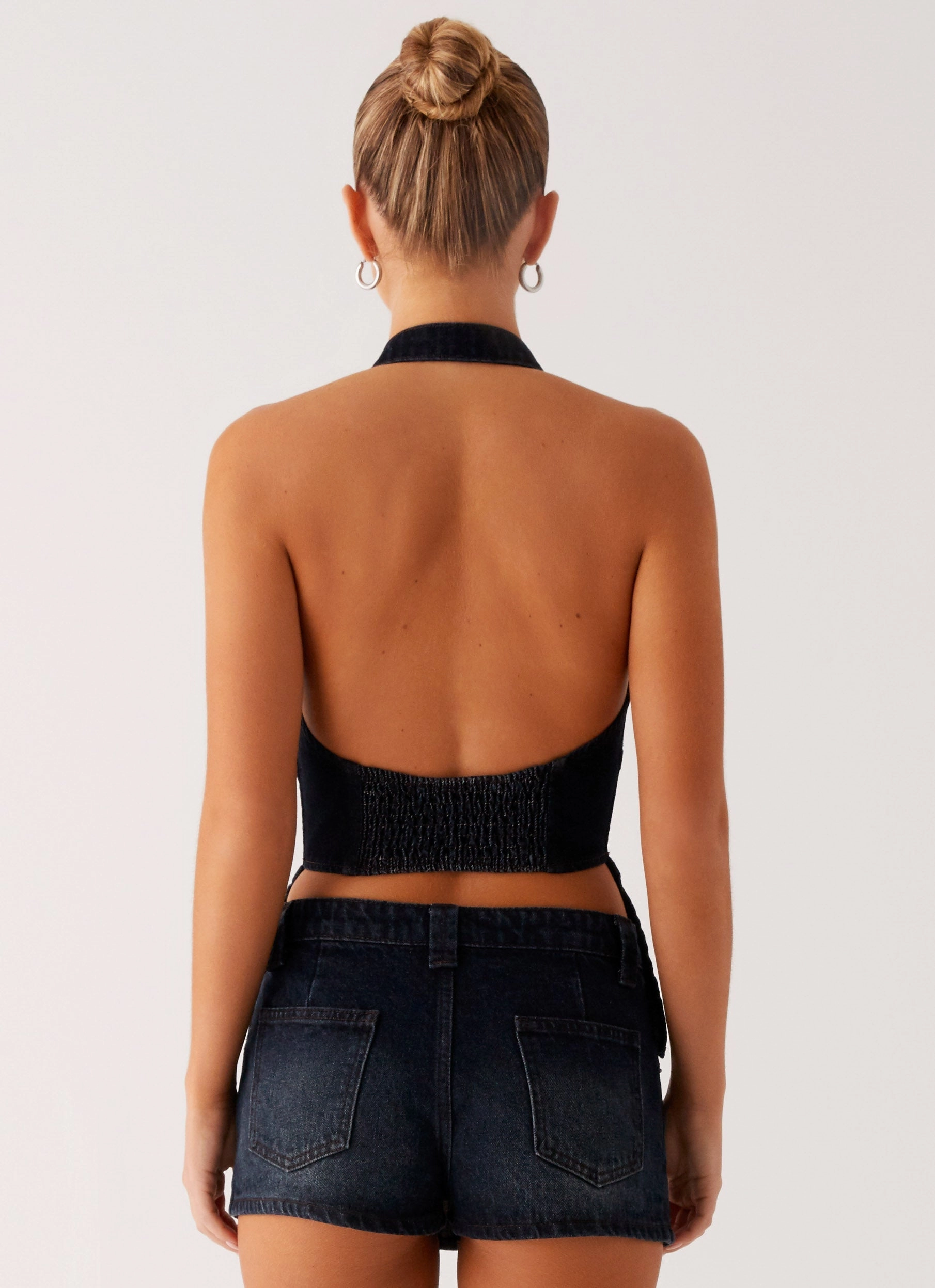 LowProfile Zipper Esma Halter Top - Washed Dark Blue