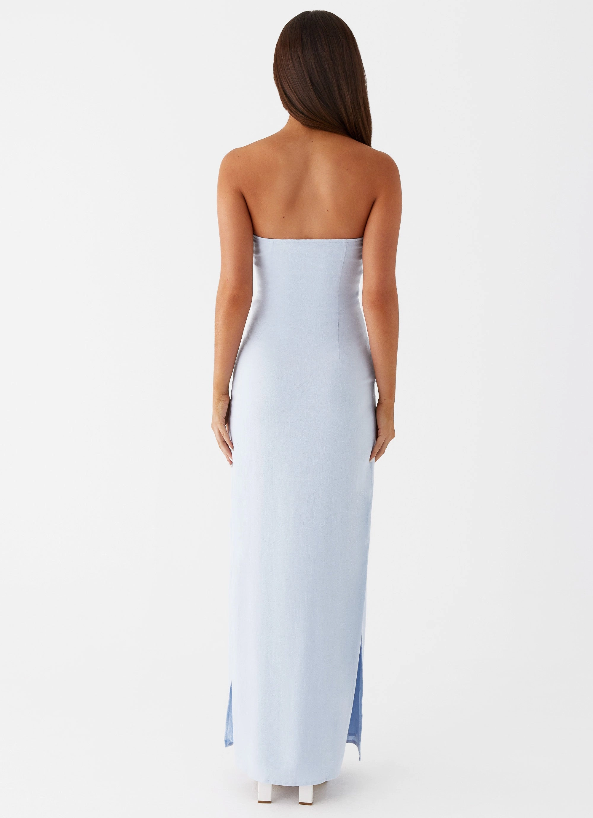 Rooftop-Event Esra Linen Strapless Maxi Dress - Blue