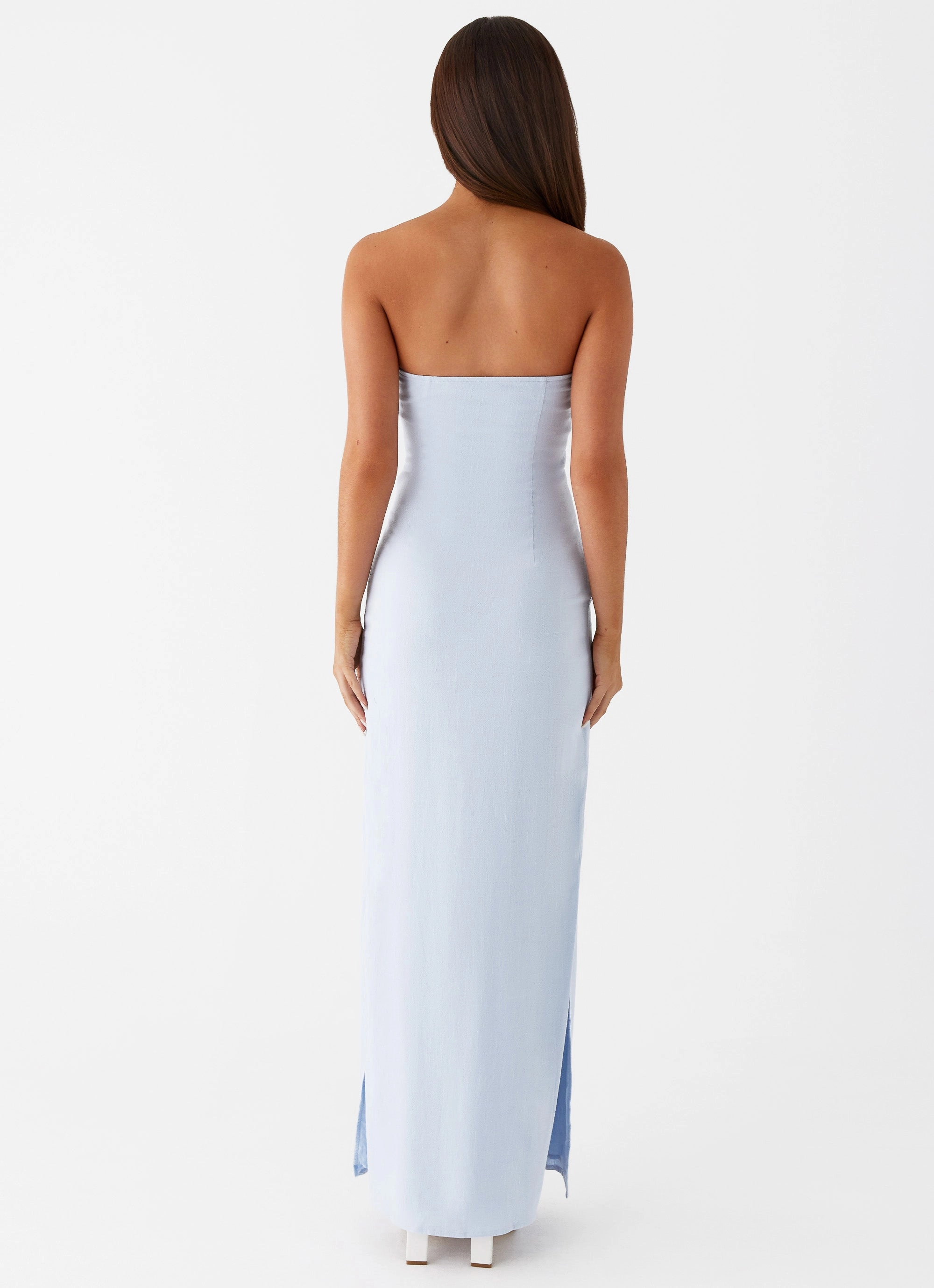 Smart Layer Wear Esra Linen Strapless Maxi Dress - Blue