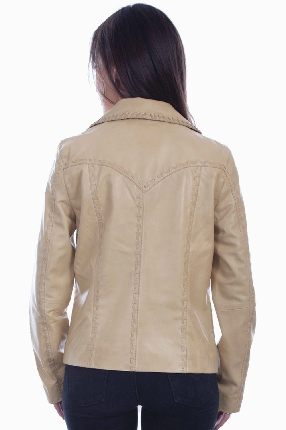 Smooth Flat Collar Advanced Layering System Scully Womens Whip Stitch Cream Leather Leather Jacket