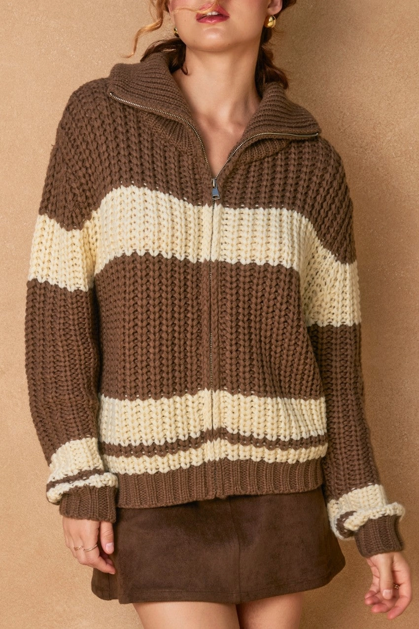 Striped Sweater Jacket - Brown Ultimate Comfort Perfect Comfort