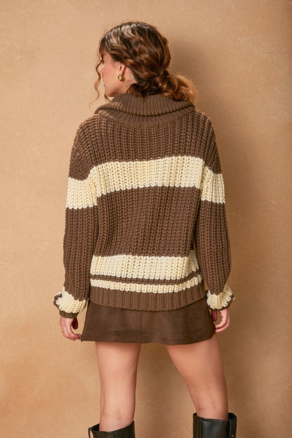 Striped Sweater Jacket - Brown Retro Style