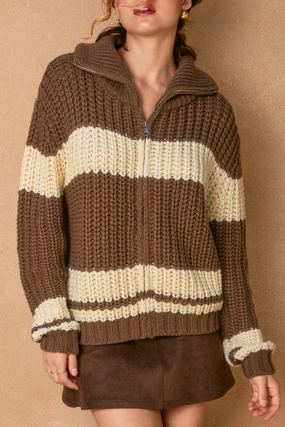 Striped Sweater Jacket - Brown Ultimate Comfort Perfect Comfort