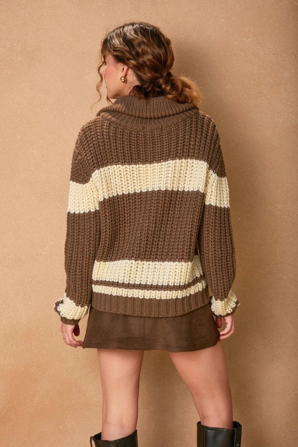Striped Sweater Jacket - Brown SoftLining StretchMaterial