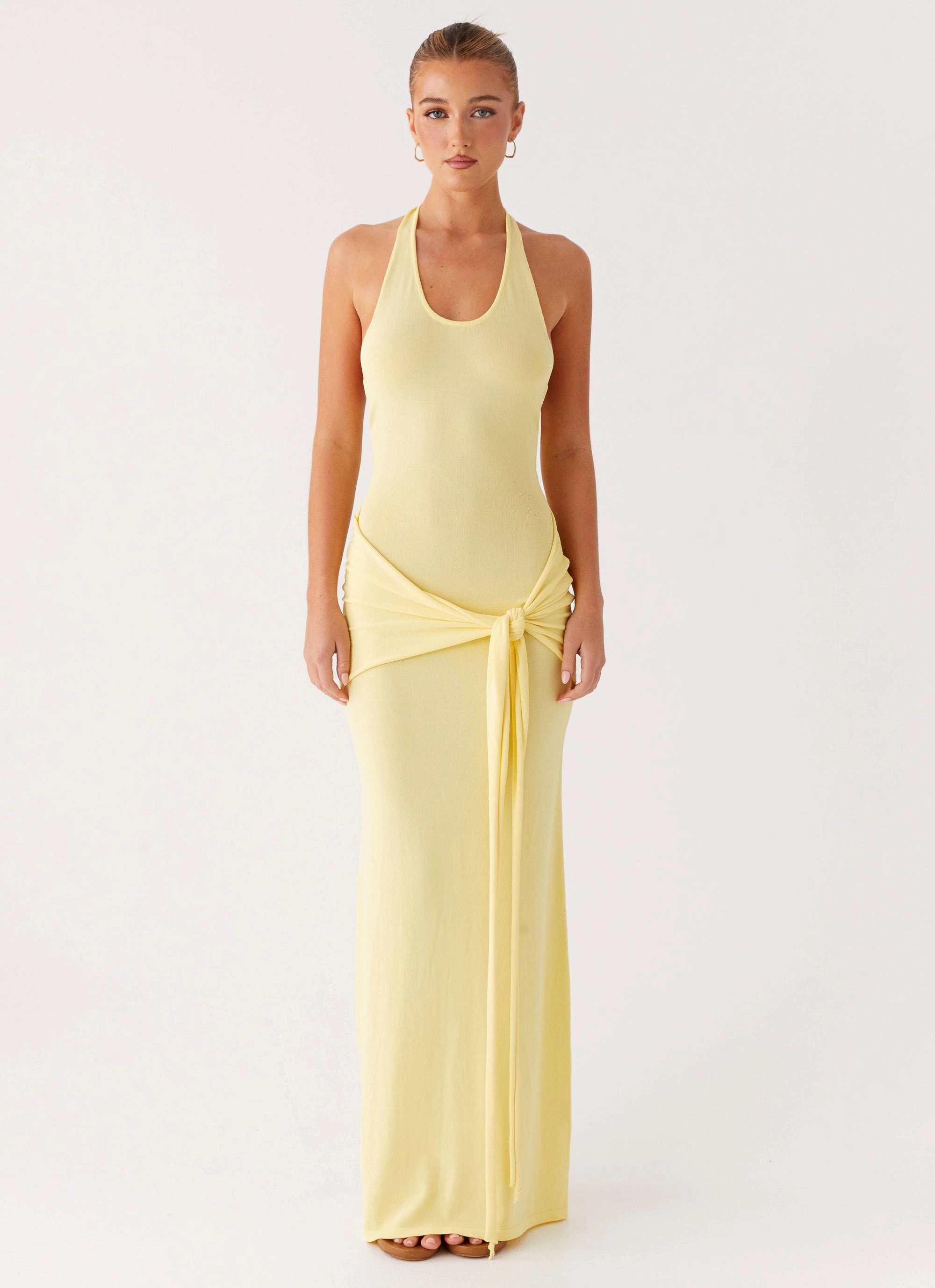 Pina Colada Knit Maxi Dress - Yellow Motion Light Front Detail