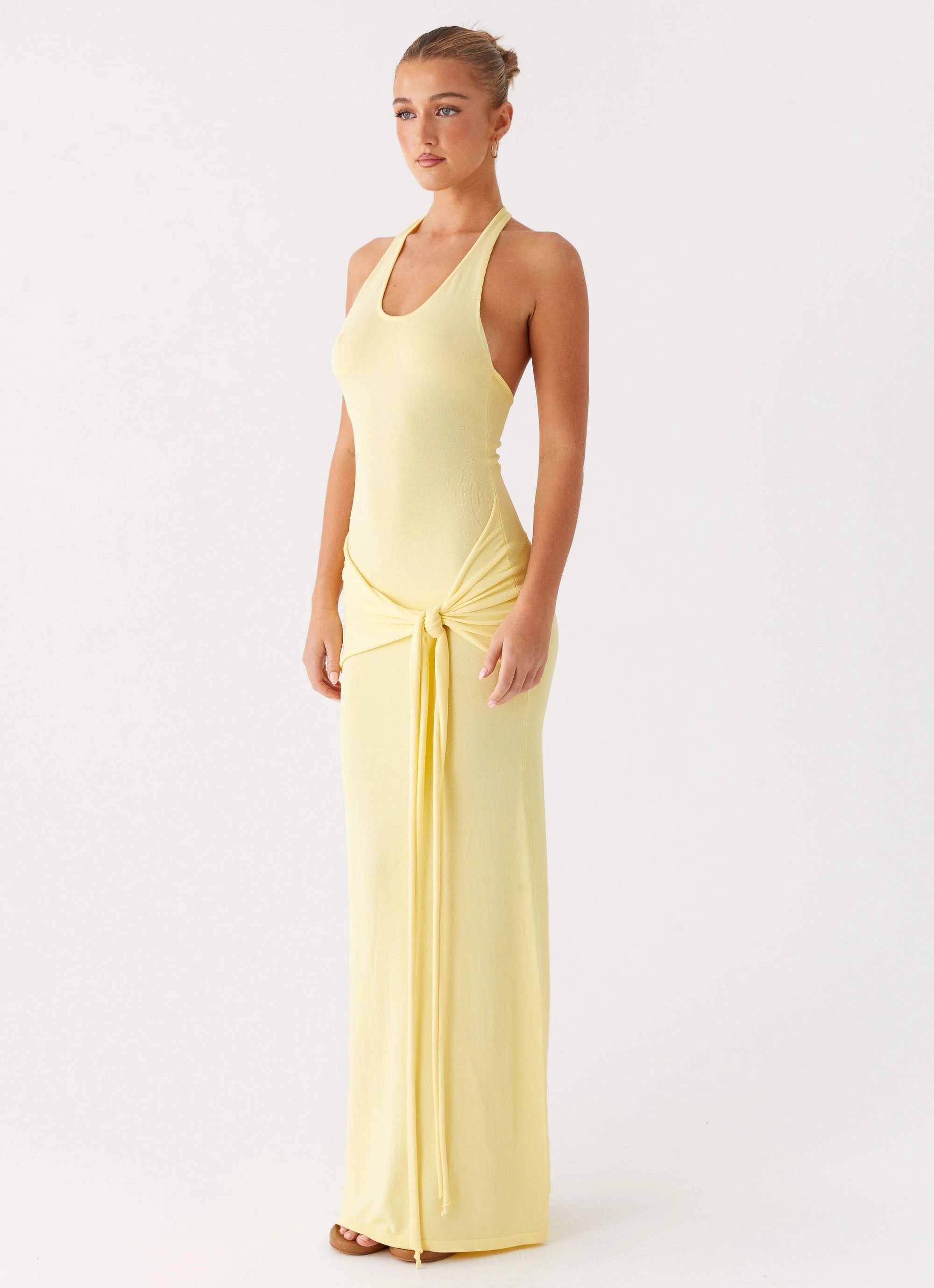 Pina Colada Knit Maxi Dress - Yellow Adjustable-Straps