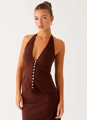FourWay Stretch Fabric Esther Top - Chocolate