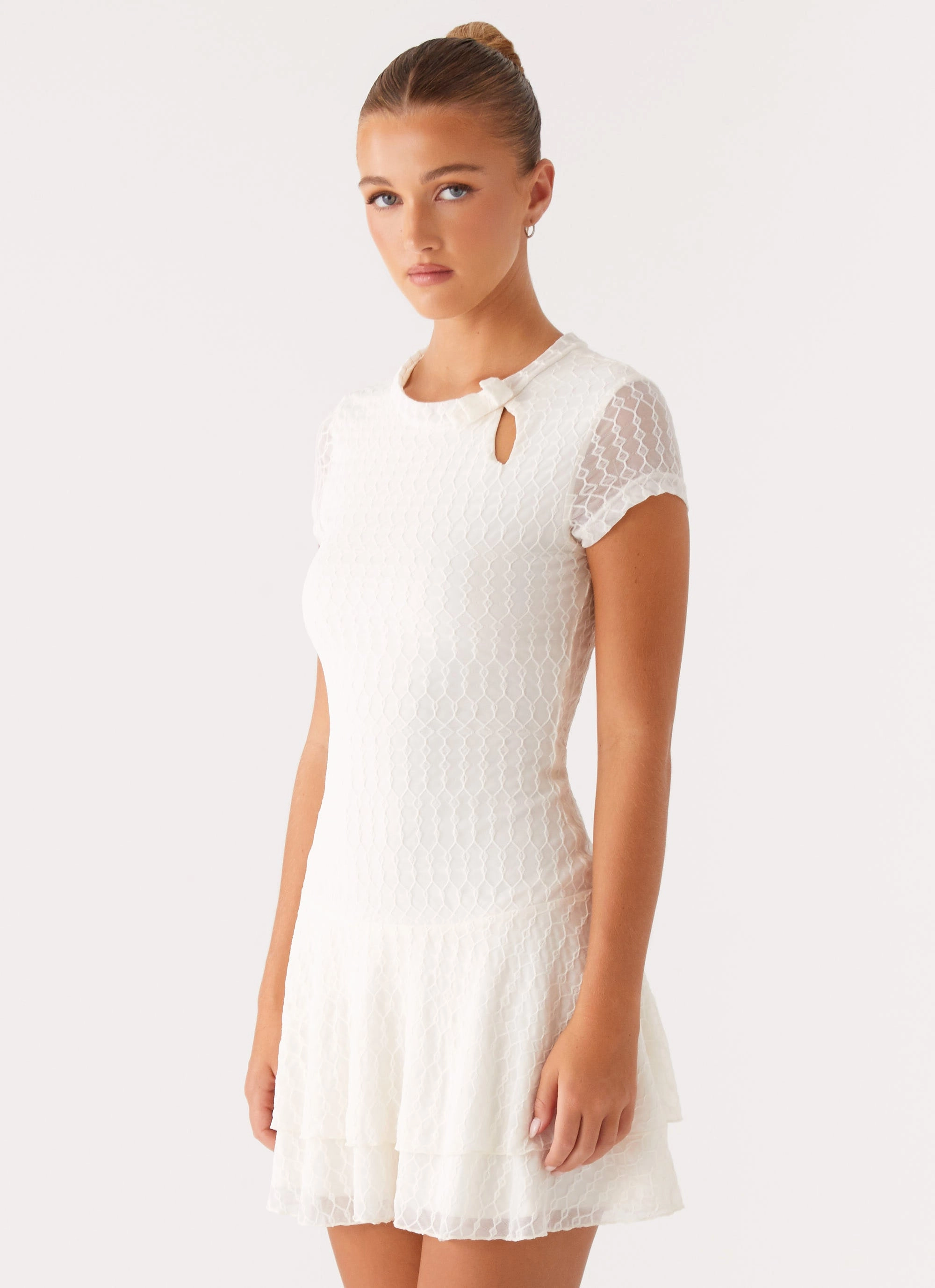 Esty Mini Dress - Ivory Frayed-Edge Stylish Appeal