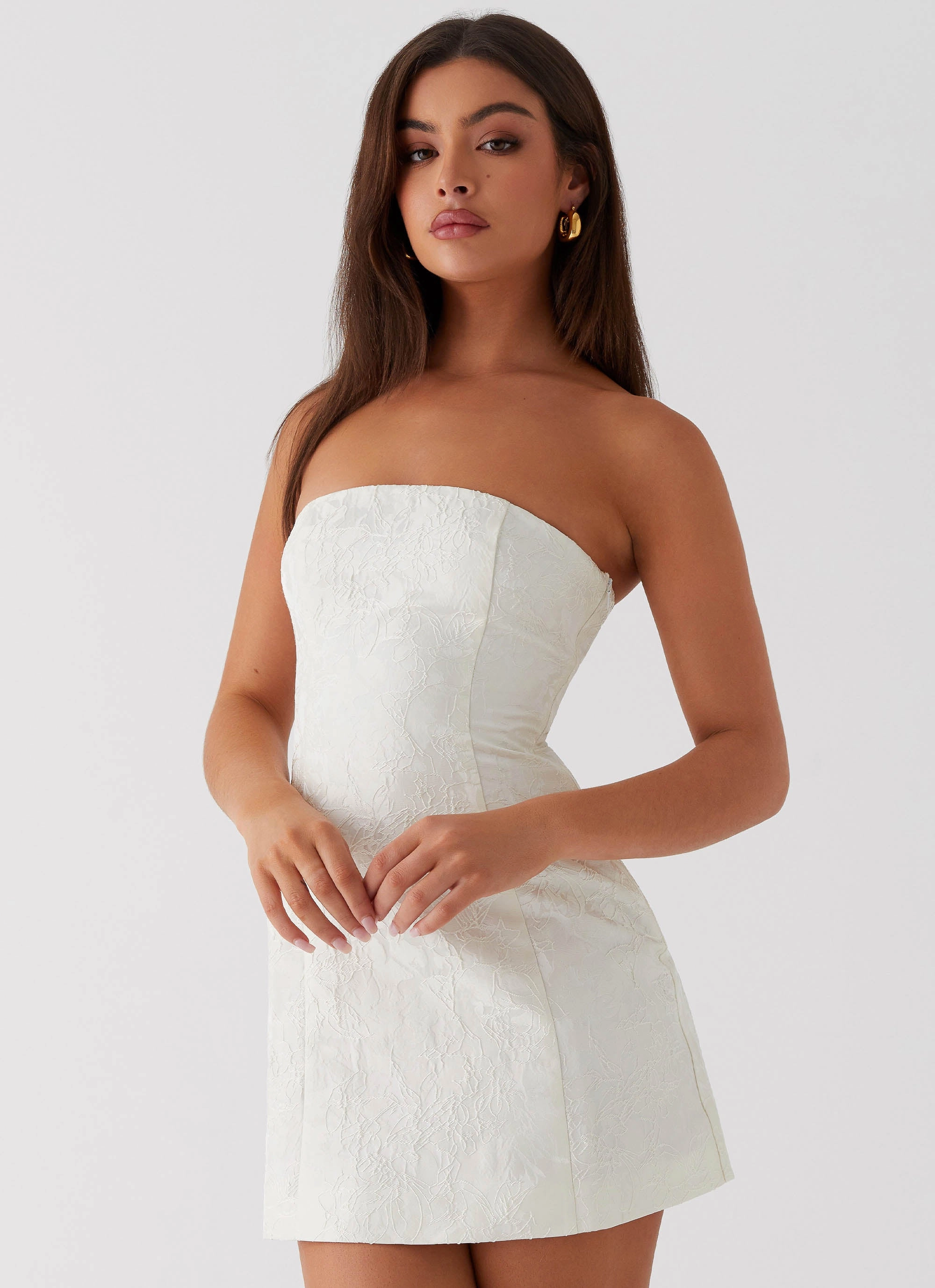 Eternity Strapless Mini Dress - Ivory Satin Layers