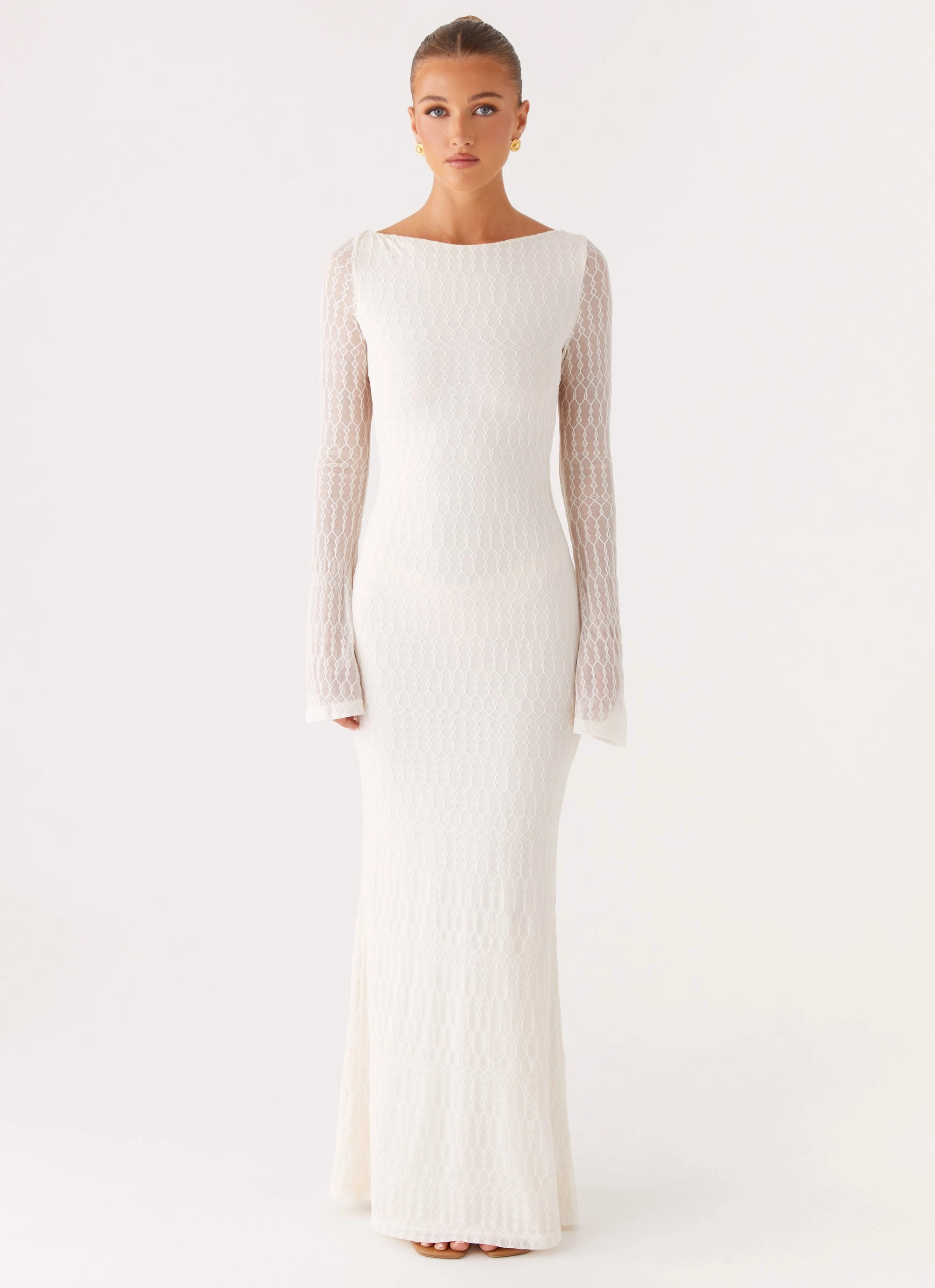 Ethereal Long Sleeve Maxi Dress - Ivory Easy Fit Subtle Flow