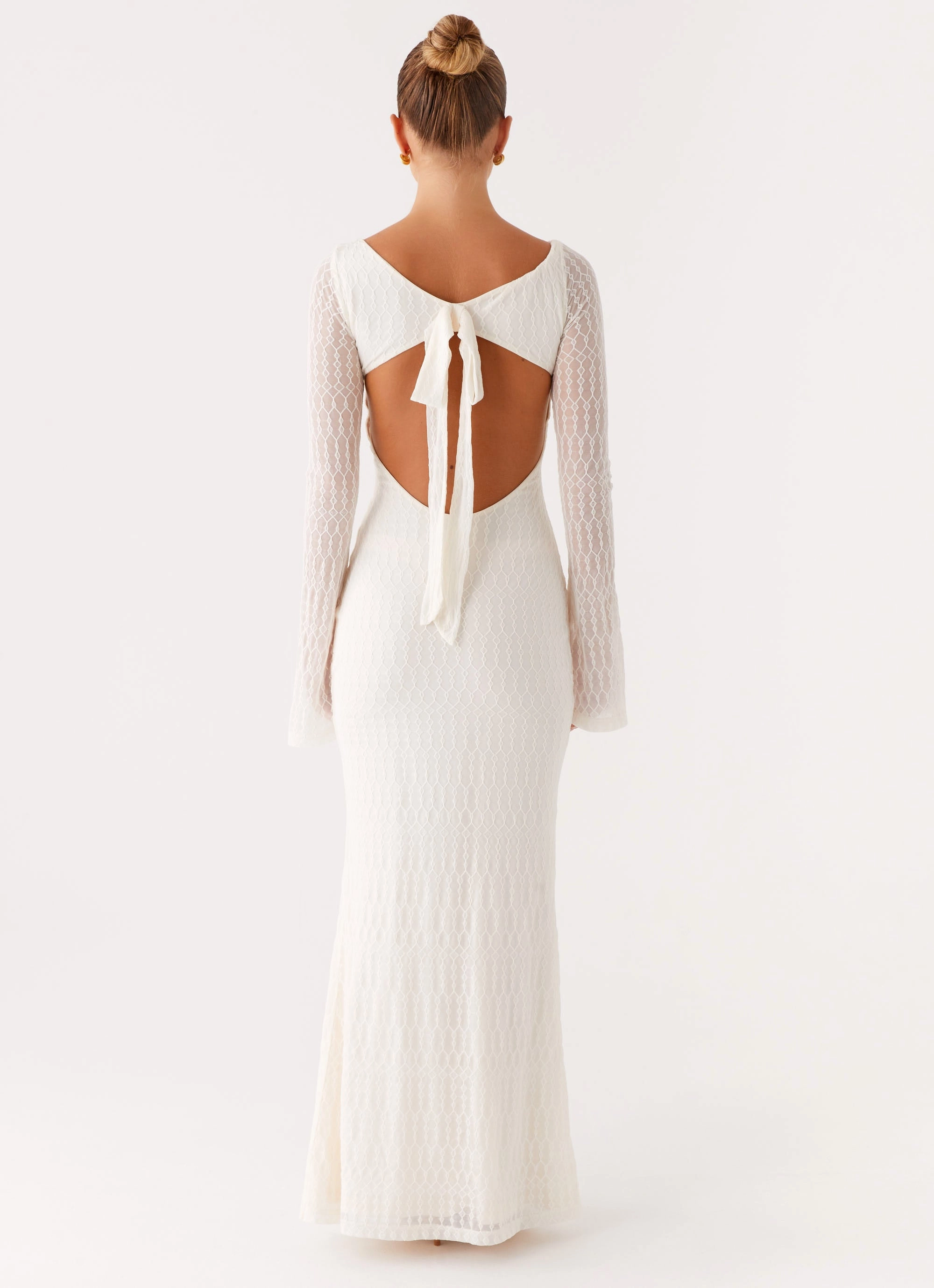 Simple Form Dressy Glow Ethereal Long Sleeve Maxi Dress - Ivory