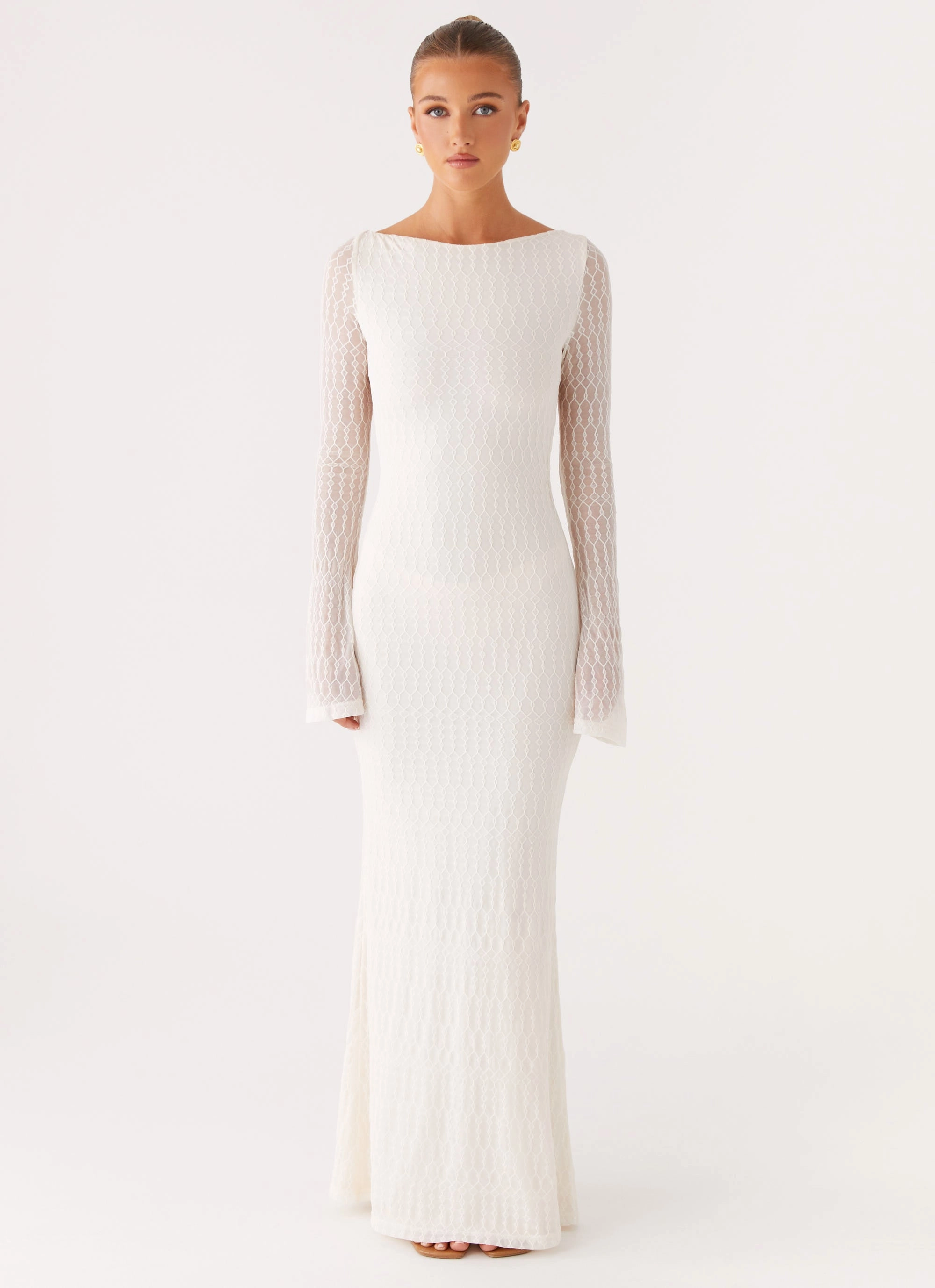 Hot Now Ethereal Long Sleeve Maxi Dress - Ivory