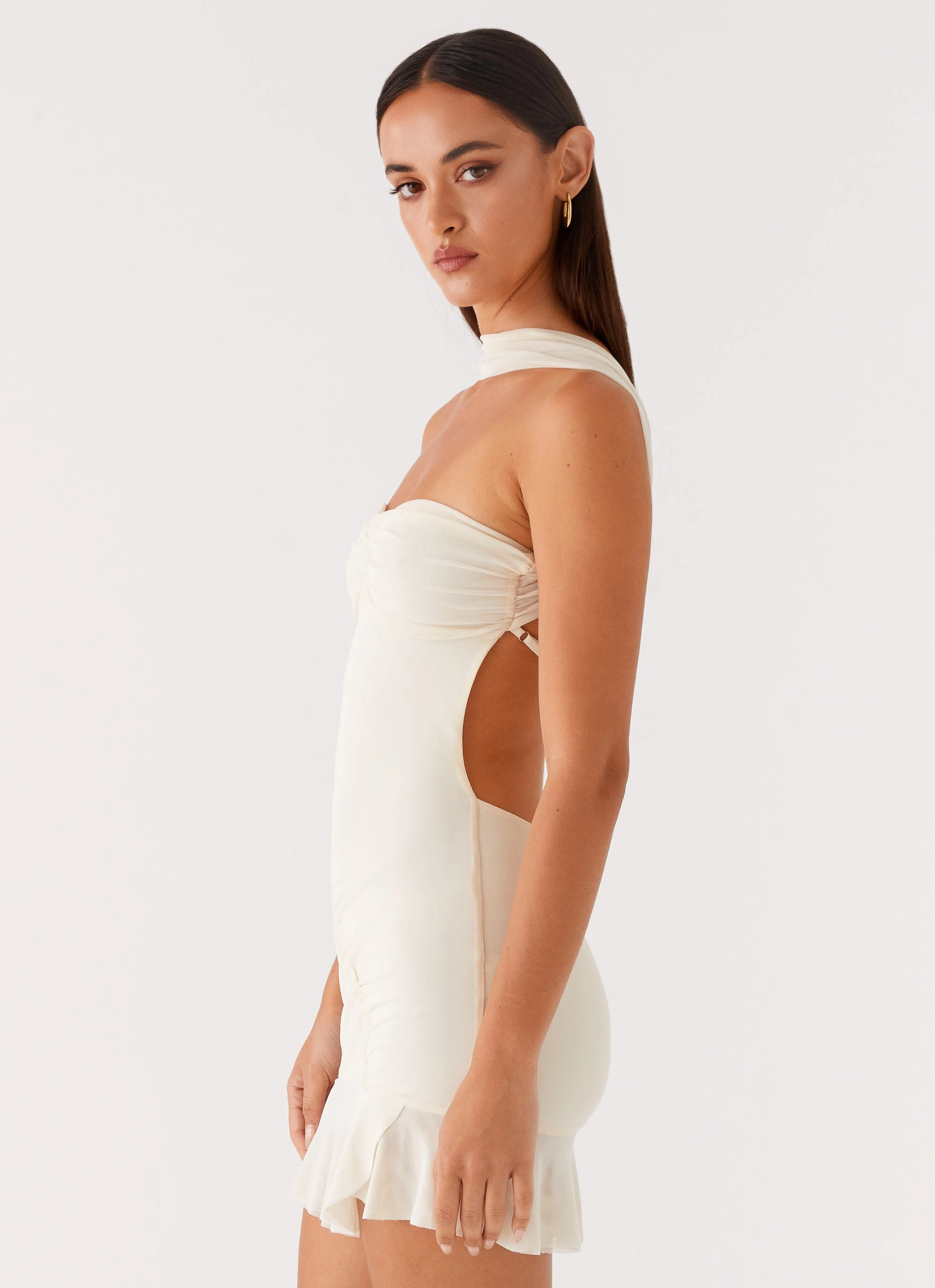 Soft Flow Sleek And Stylish Pari Open Back Mini Dress - Ivory